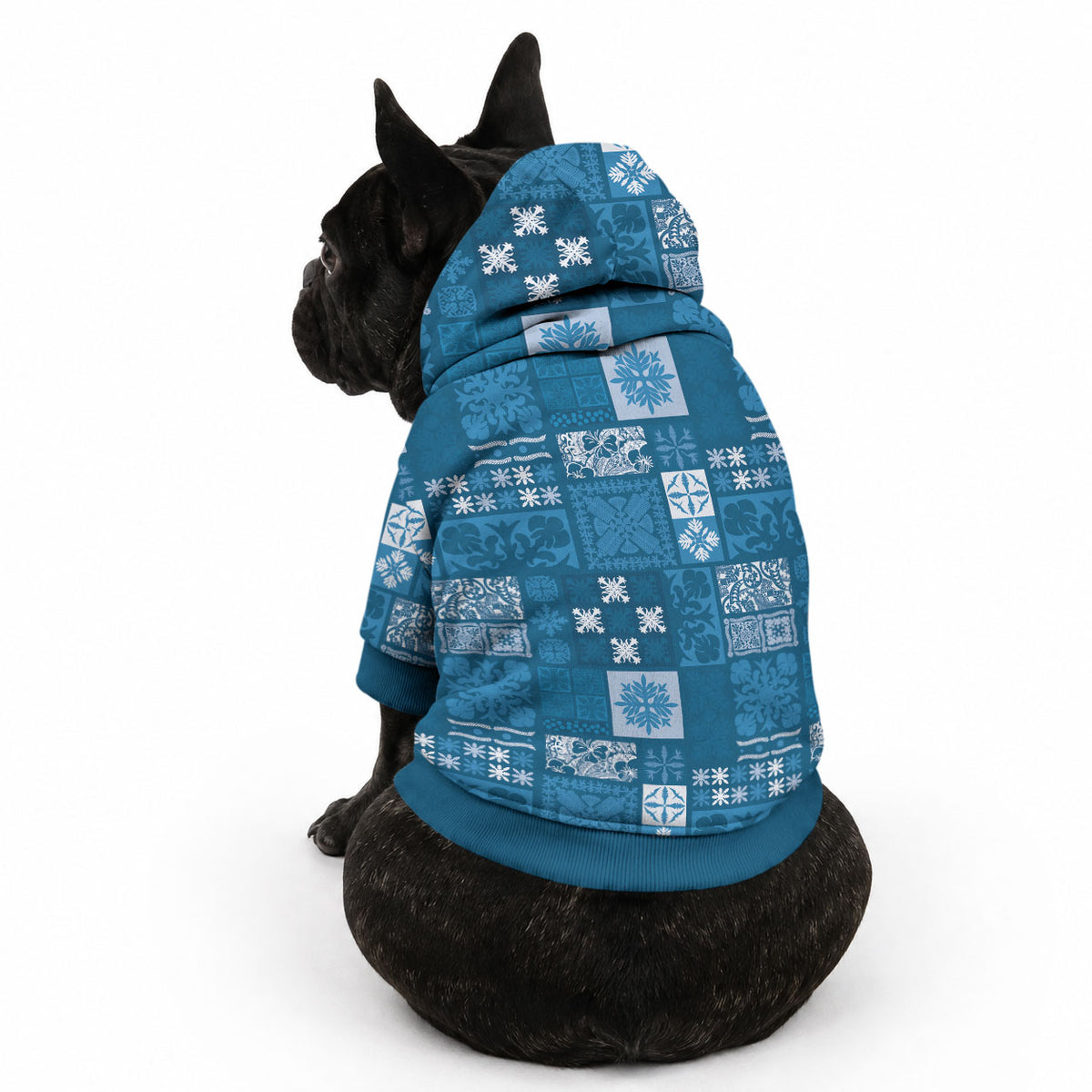 Vintage Hawaiian Quilting Patterns Pet Hoodie Blue Style Tribal Fabric Patchwork LT9 - Polynesian Pride