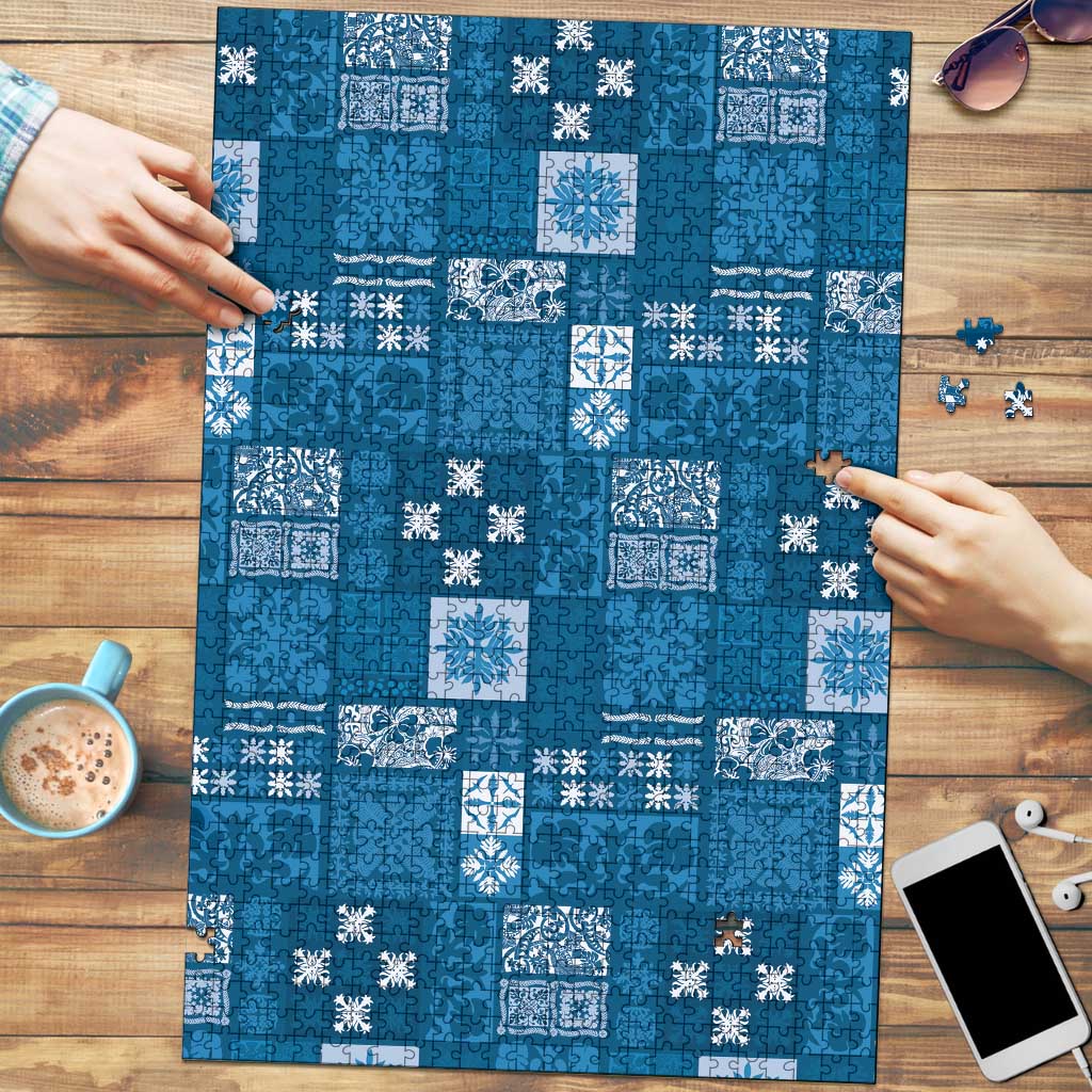 Vintage Hawaiian Quilting Patterns Puzzle Blue Style Tribal Fabric Patchwork LT9 Blue - Polynesian Pride
