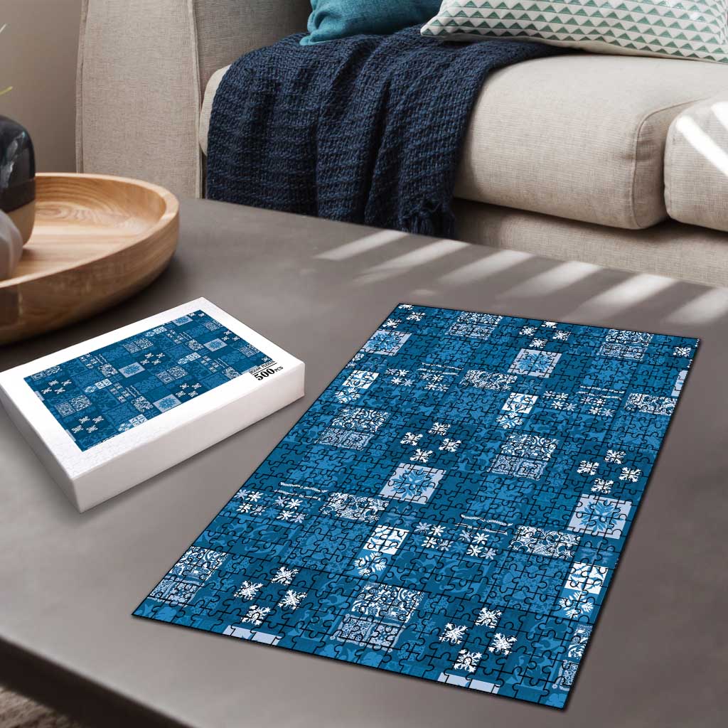 Vintage Hawaiian Quilting Patterns Puzzle Blue Style Tribal Fabric Patchwork LT9 - Polynesian Pride