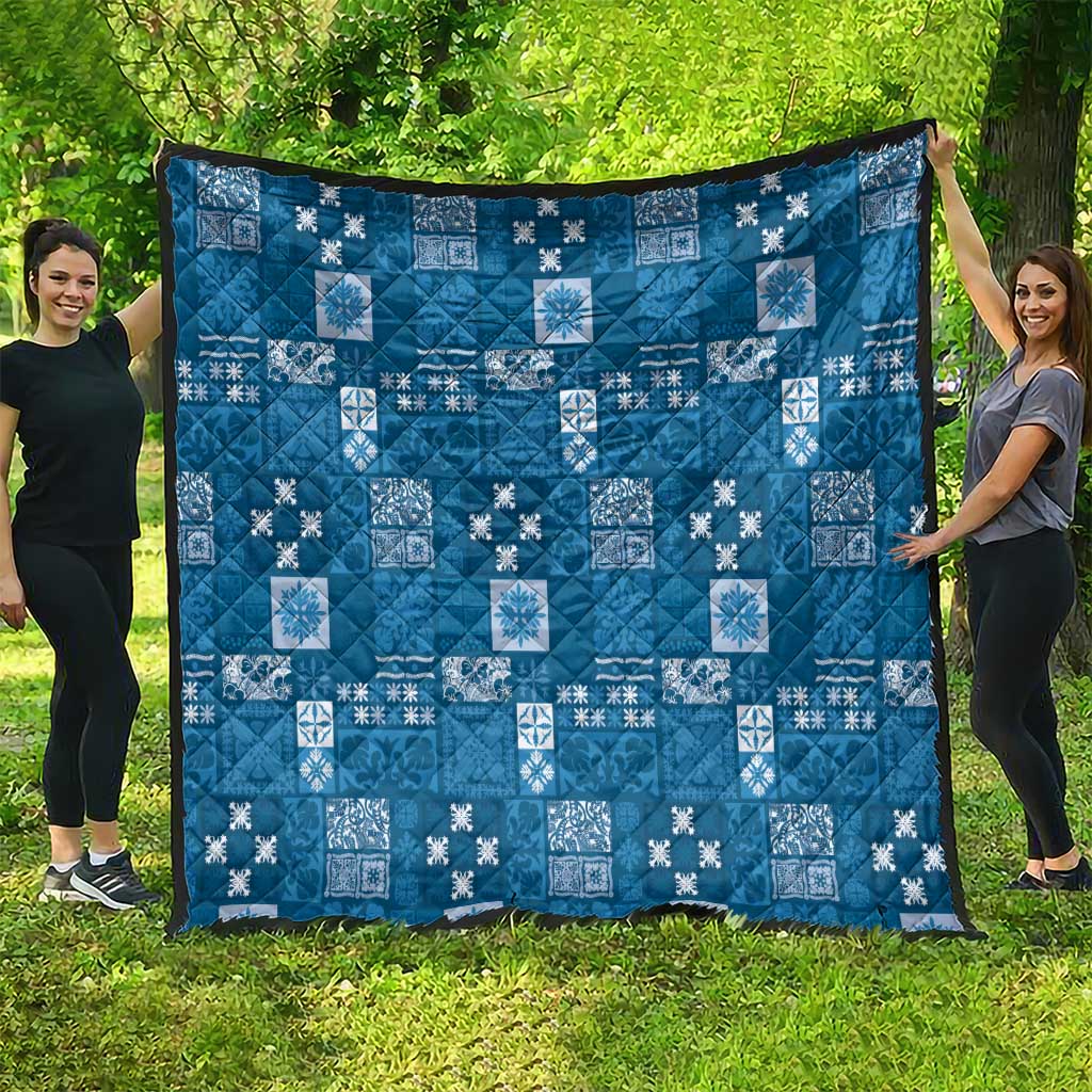 Vintage Hawaiian Quilting Patterns Quilt Blue Style Tribal Fabric Patchwork LT9 - Polynesian Pride