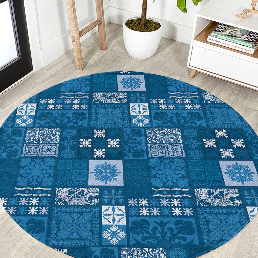 Vintage Hawaiian Quilting Patterns Round Carpet Blue Style Tribal Fabric Patchwork LT9 Blue - Polynesian Pride