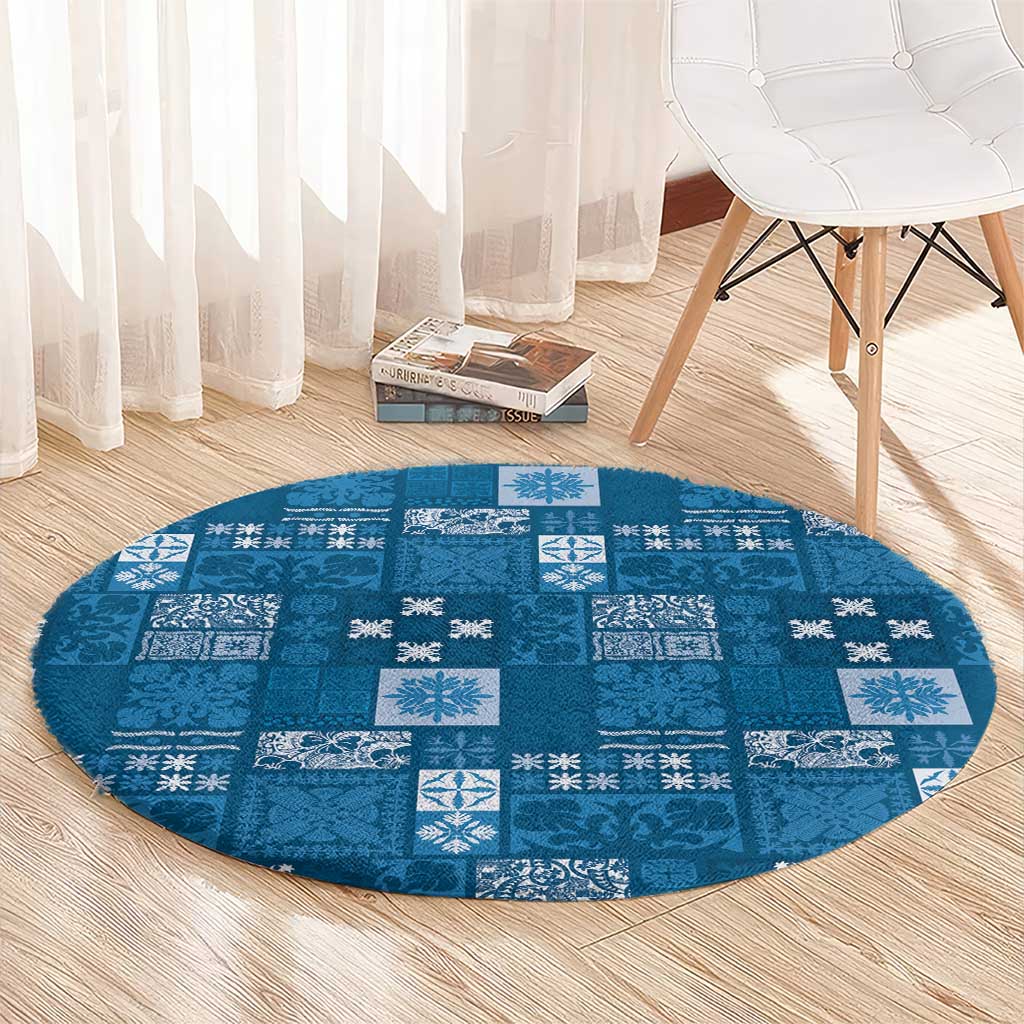 Vintage Hawaiian Quilting Patterns Round Carpet Blue Style Tribal Fabric Patchwork LT9 - Polynesian Pride
