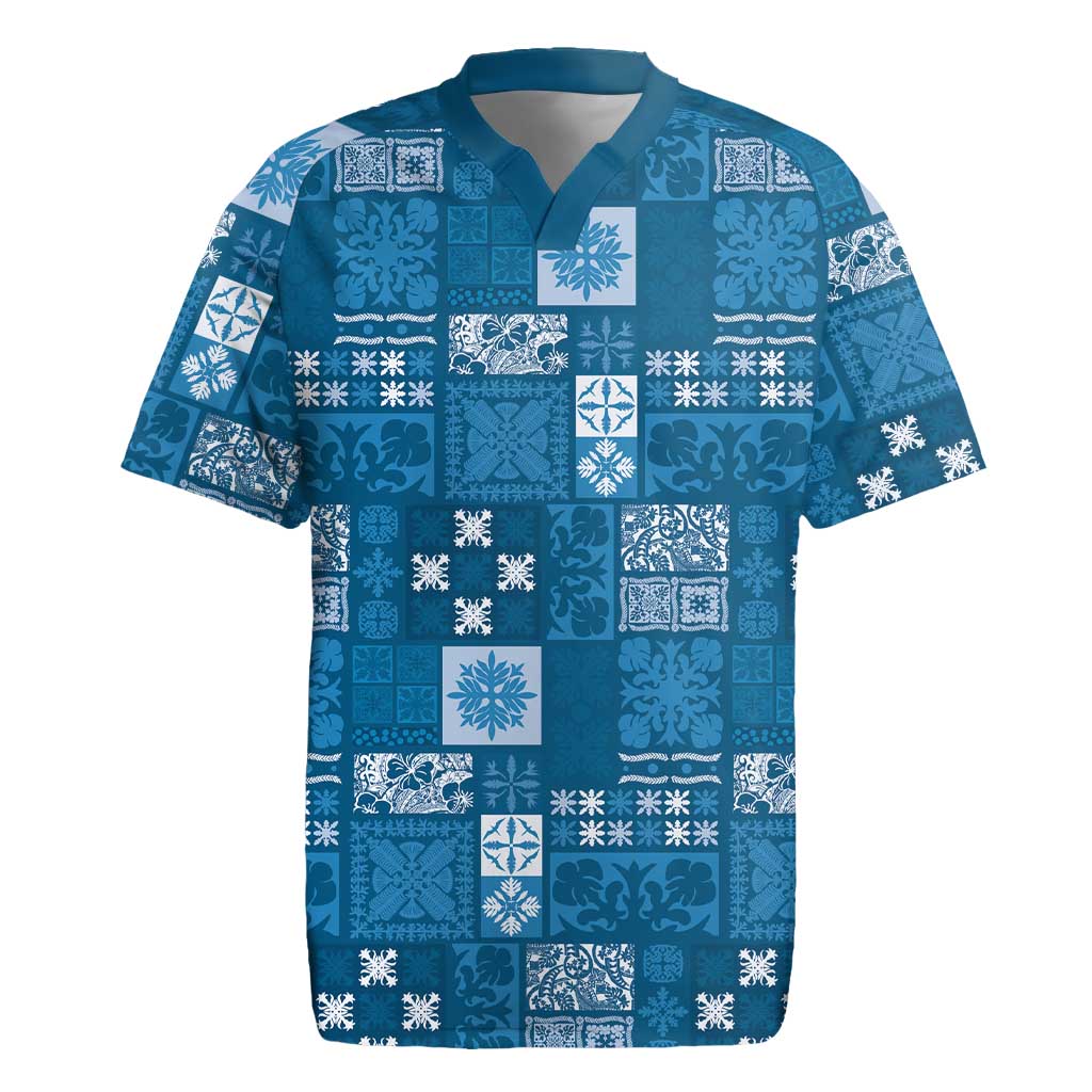 Vintage Hawaiian Quilting Patterns Rugby Jersey Blue Style Tribal Fabric Patchwork LT9 Blue - Polynesian Pride