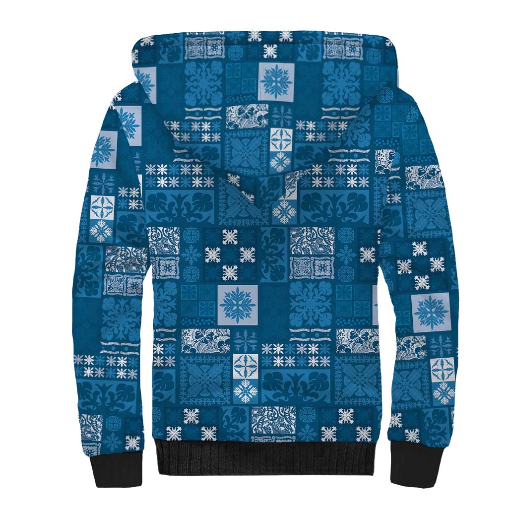 Vintage Hawaiian Quilting Patterns Sherpa Hoodie Blue Style Tribal Fabric Patchwork LT9 - Polynesian Pride