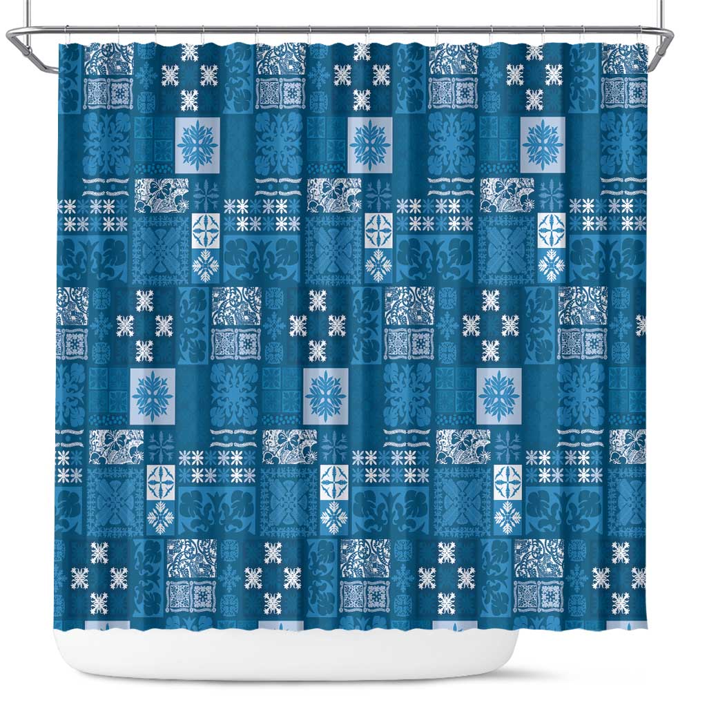 Vintage Hawaiian Quilting Patterns Shower Curtain Blue Style Tribal Fabric Patchwork LT9 Blue - Polynesian Pride