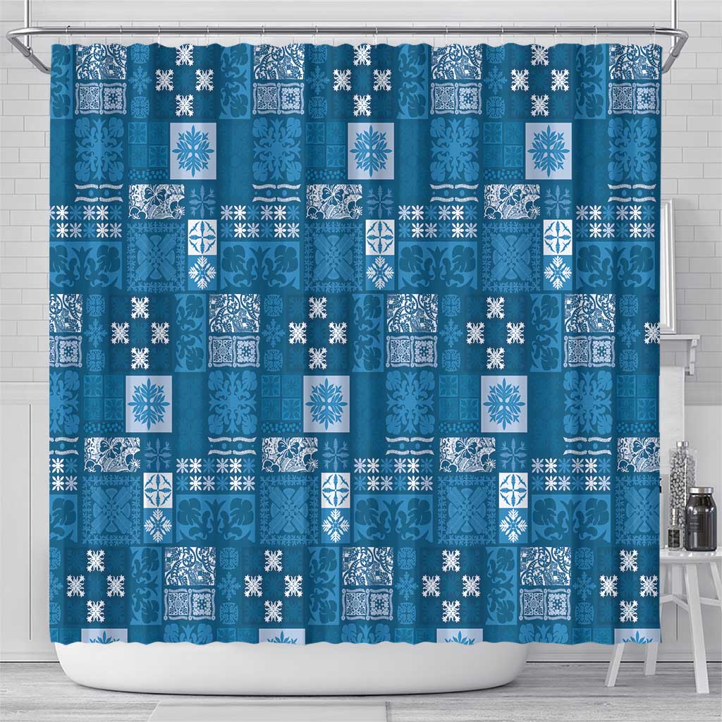 Vintage Hawaiian Quilting Patterns Shower Curtain Blue Style Tribal Fabric Patchwork LT9 - Polynesian Pride