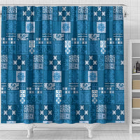 Vintage Hawaiian Quilting Patterns Shower Curtain Blue Style Tribal Fabric Patchwork LT9 - Polynesian Pride