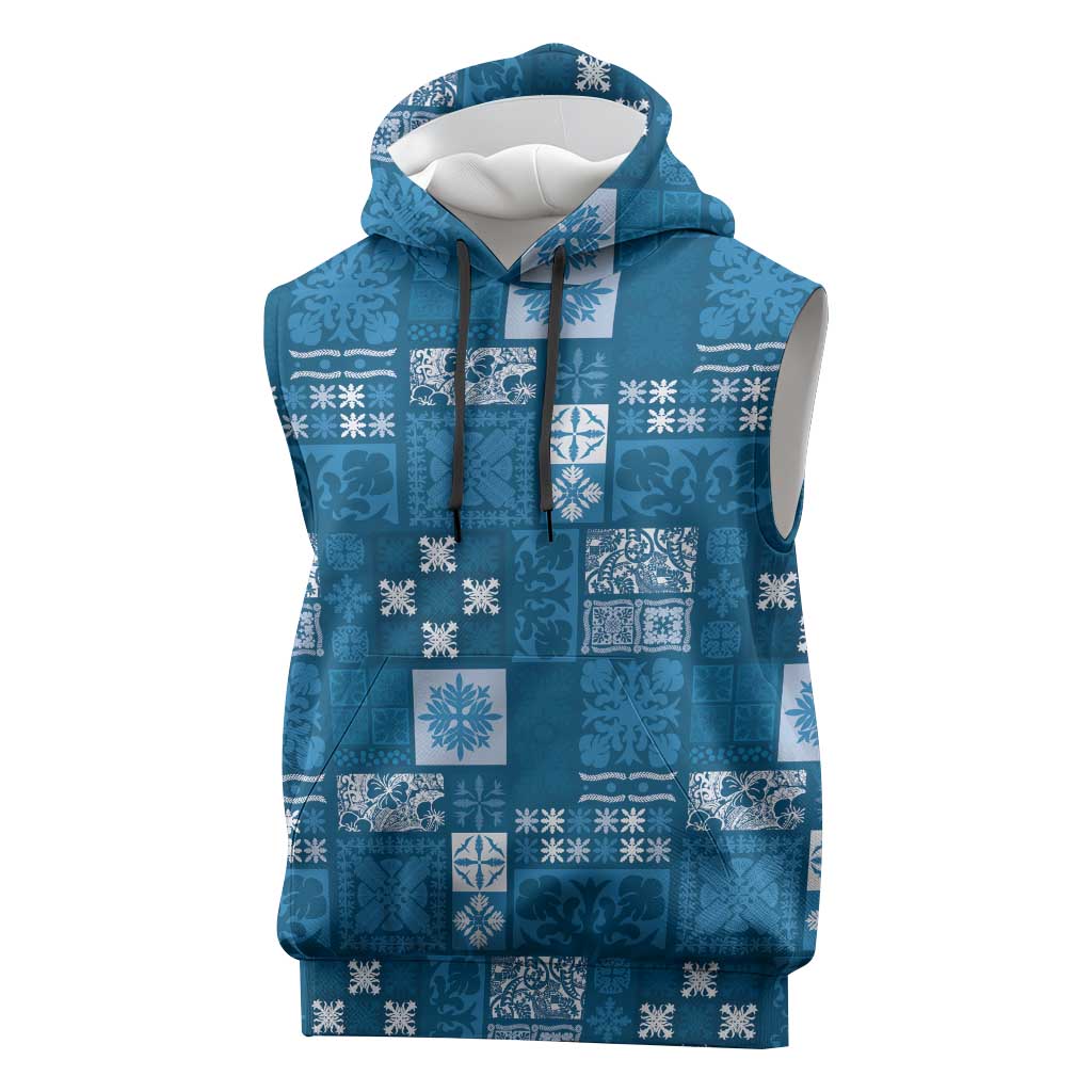 Vintage Hawaiian Quilting Patterns Sleeveless Hoodie Blue Style Tribal Fabric Patchwork LT9 Blue - Polynesian Pride
