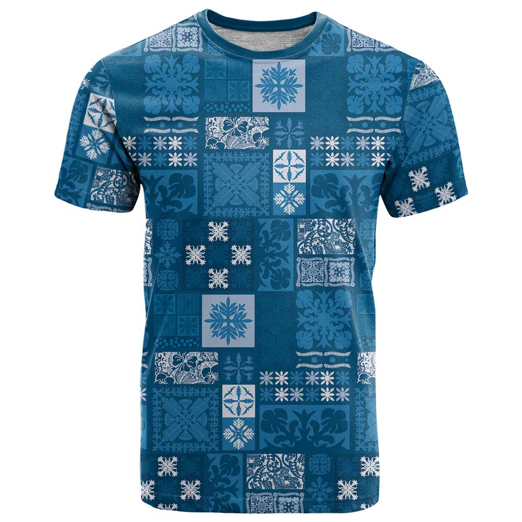 Vintage Hawaiian Quilting Patterns T Shirt Blue Style Tribal Fabric Patchwork LT9 Blue - Polynesian Pride