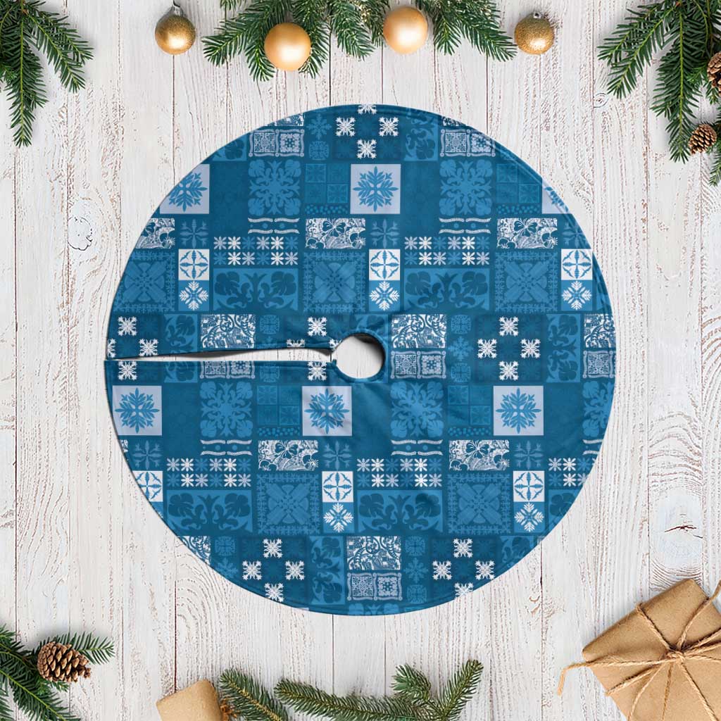 Vintage Hawaiian Quilting Patterns Tree Skirt Blue Style Tribal Fabric Patchwork LT9 Casual Blue - Polynesian Pride