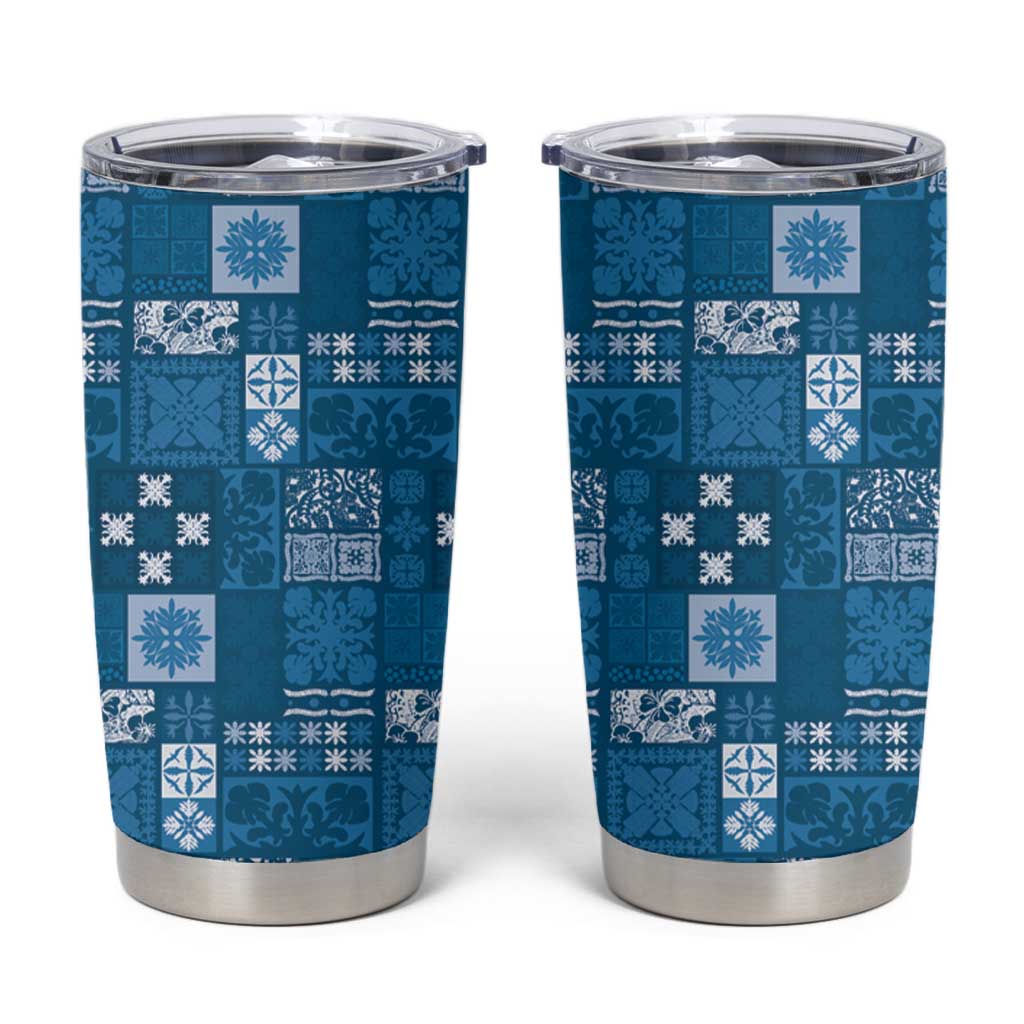 Vintage Hawaiian Quilting Patterns Tumbler Cup Blue Style Tribal Fabric Patchwork LT9 Blue - Polynesian Pride