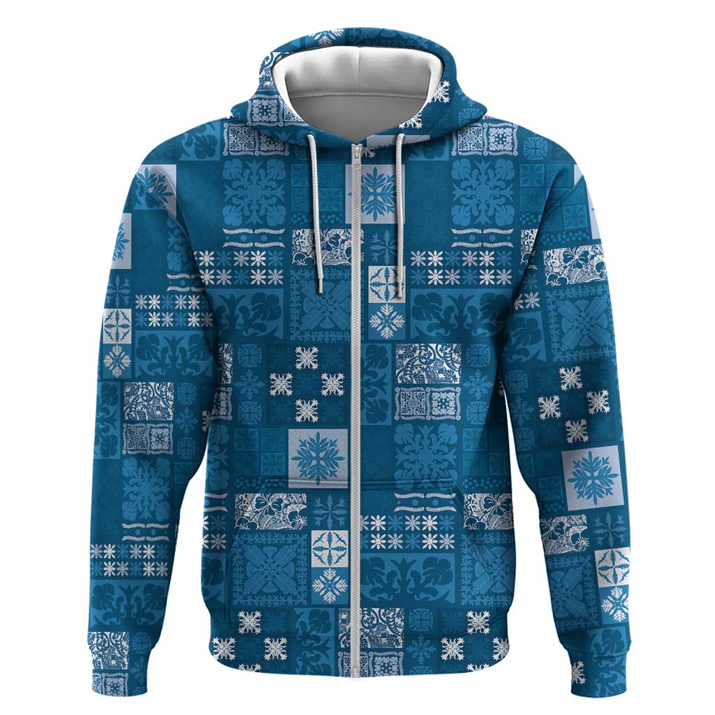 Vintage Hawaiian Quilting Patterns Zip Hoodie Blue Style Tribal Fabric Patchwork LT9 Zip Hoodie Blue - Polynesian Pride