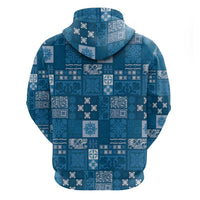 Vintage Hawaiian Quilting Patterns Zip Hoodie Blue Style Tribal Fabric Patchwork LT9 - Polynesian Pride