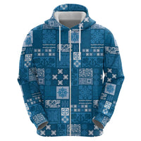 Vintage Hawaiian Quilting Patterns Zip Hoodie Blue Style Tribal Fabric Patchwork LT9 - Polynesian Pride