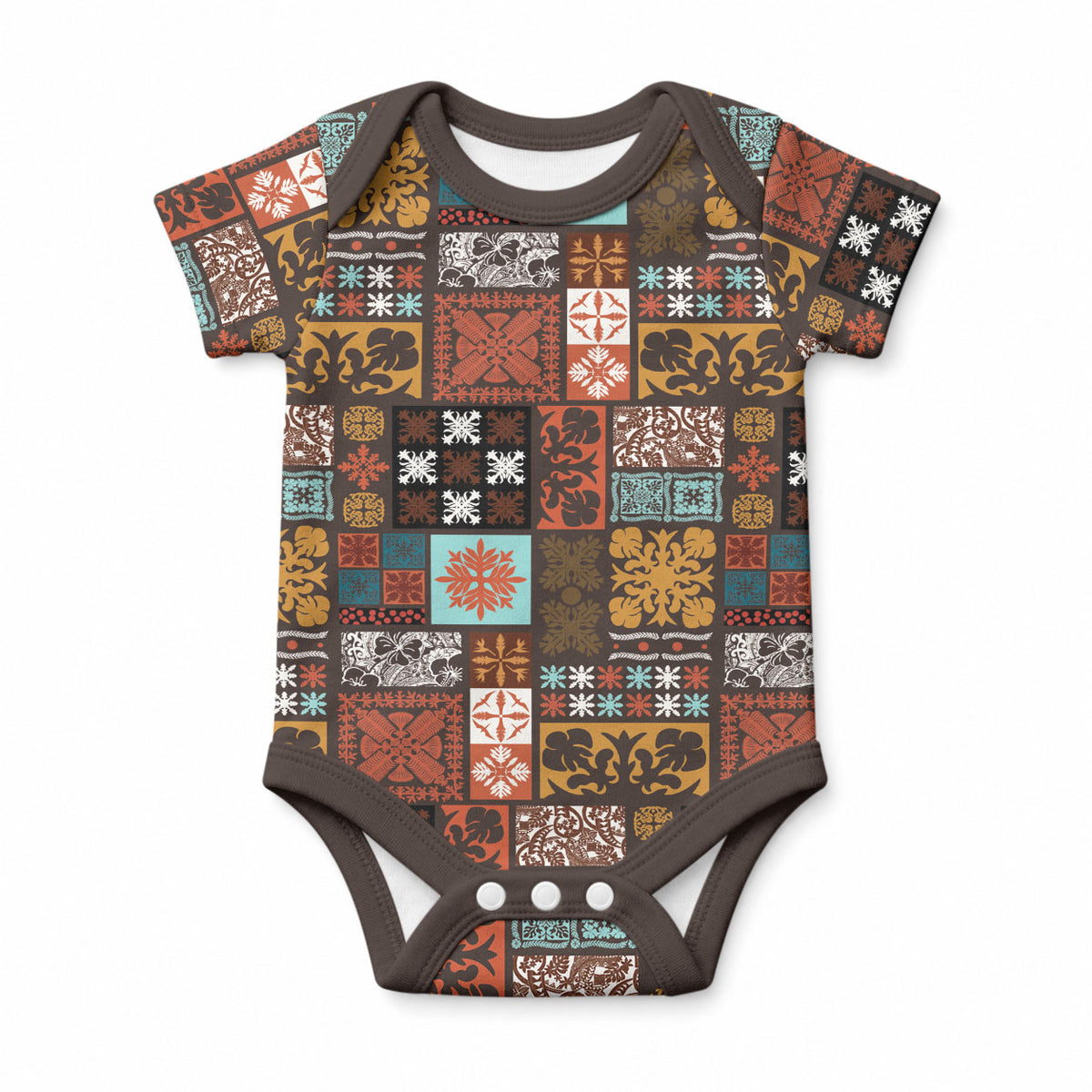 Vintage Hawaiian Quilting Patterns Baby Onesie Brown Style Tribal Fabric Patchwork LT9 Brown - Polynesian Pride