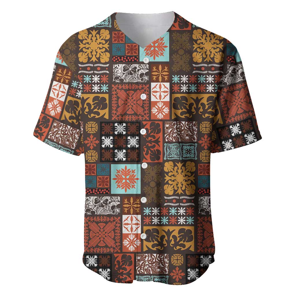 Vintage Hawaiian Quilting Patterns Baseball Jersey Brown Style Tribal Fabric Patchwork LT9 Brown - Polynesian Pride