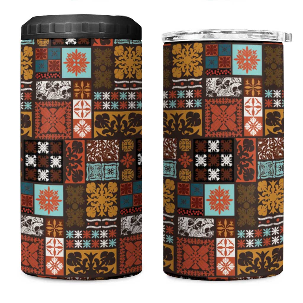 Vintage Hawaiian Quilting Patterns 4 in 1 Can Cooler Tumbler Brown Style Tribal Fabric Patchwork LT9 One Size: 16 oz Brown - Polynesian Pride