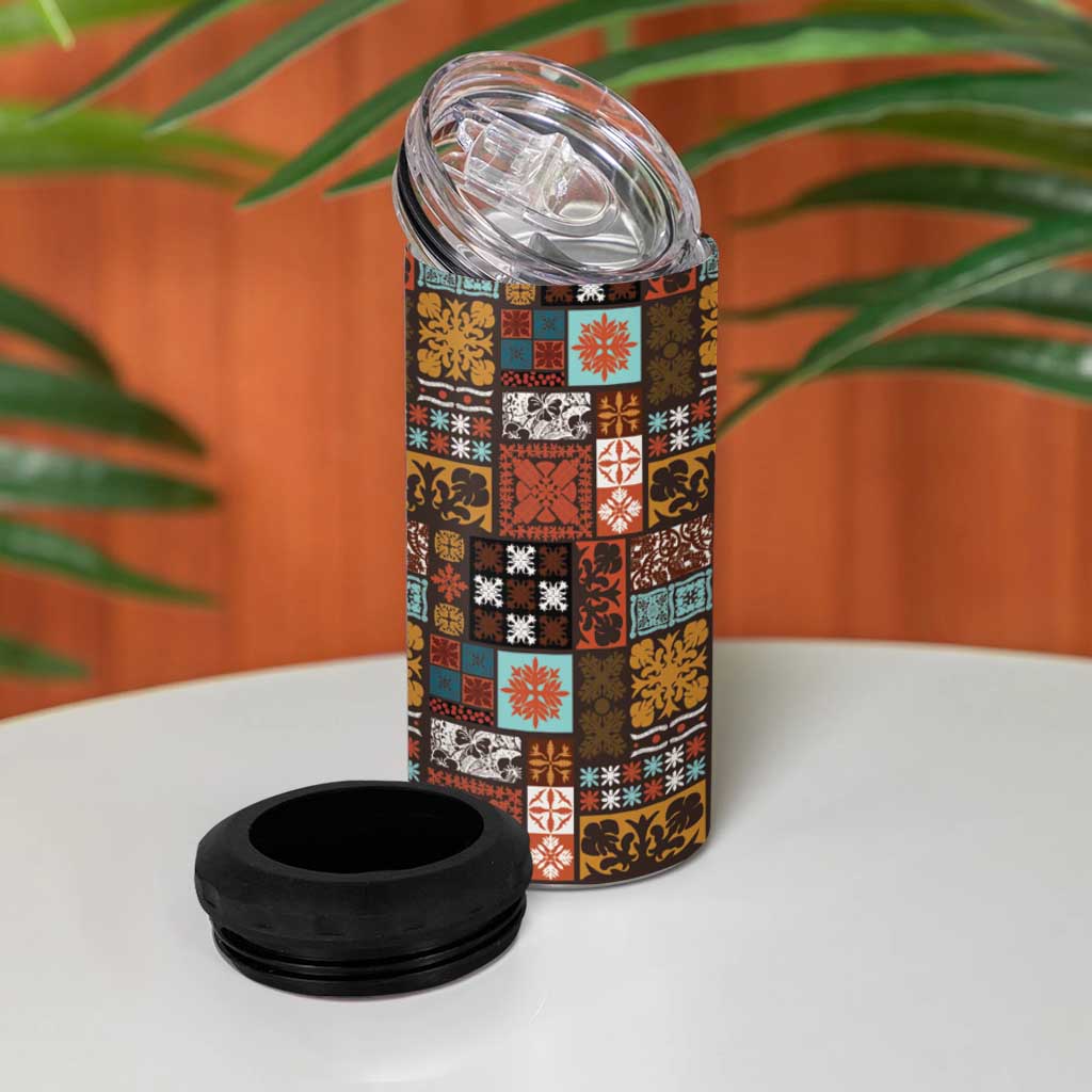Vintage Hawaiian Quilting Patterns 4 in 1 Can Cooler Tumbler Brown Style Tribal Fabric Patchwork LT9 - Polynesian Pride