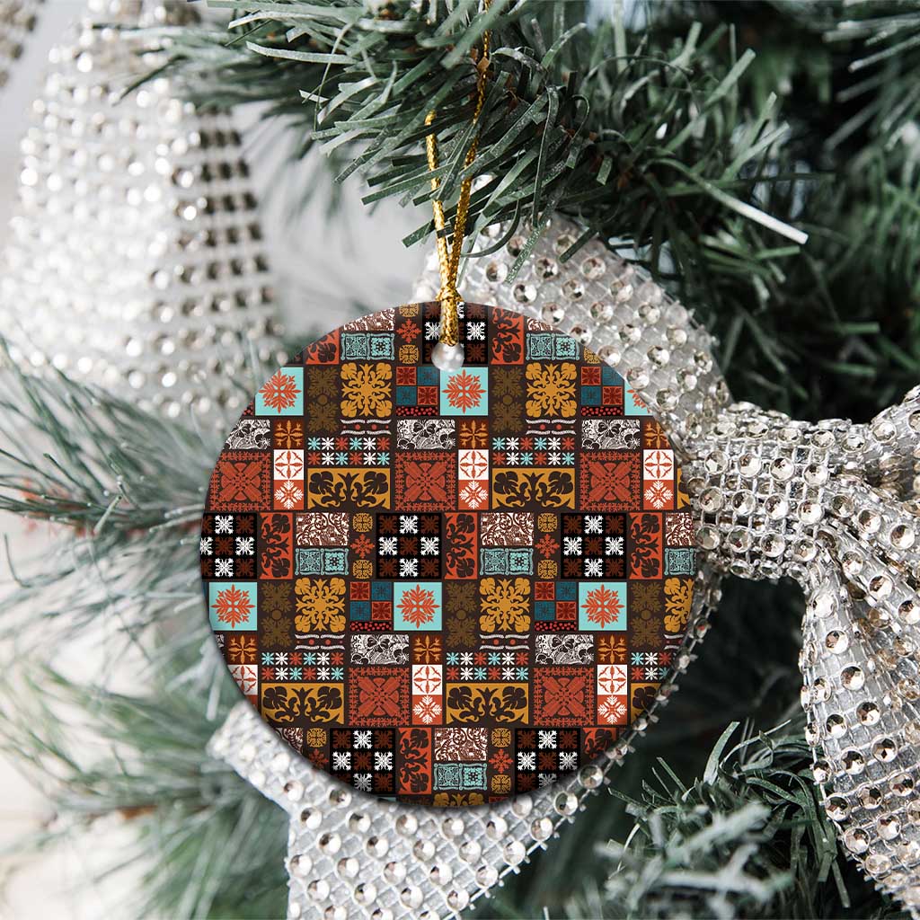 Vintage Hawaiian Quilting Patterns Ceramic Ornament Brown Style Tribal Fabric Patchwork LT9 - Polynesian Pride