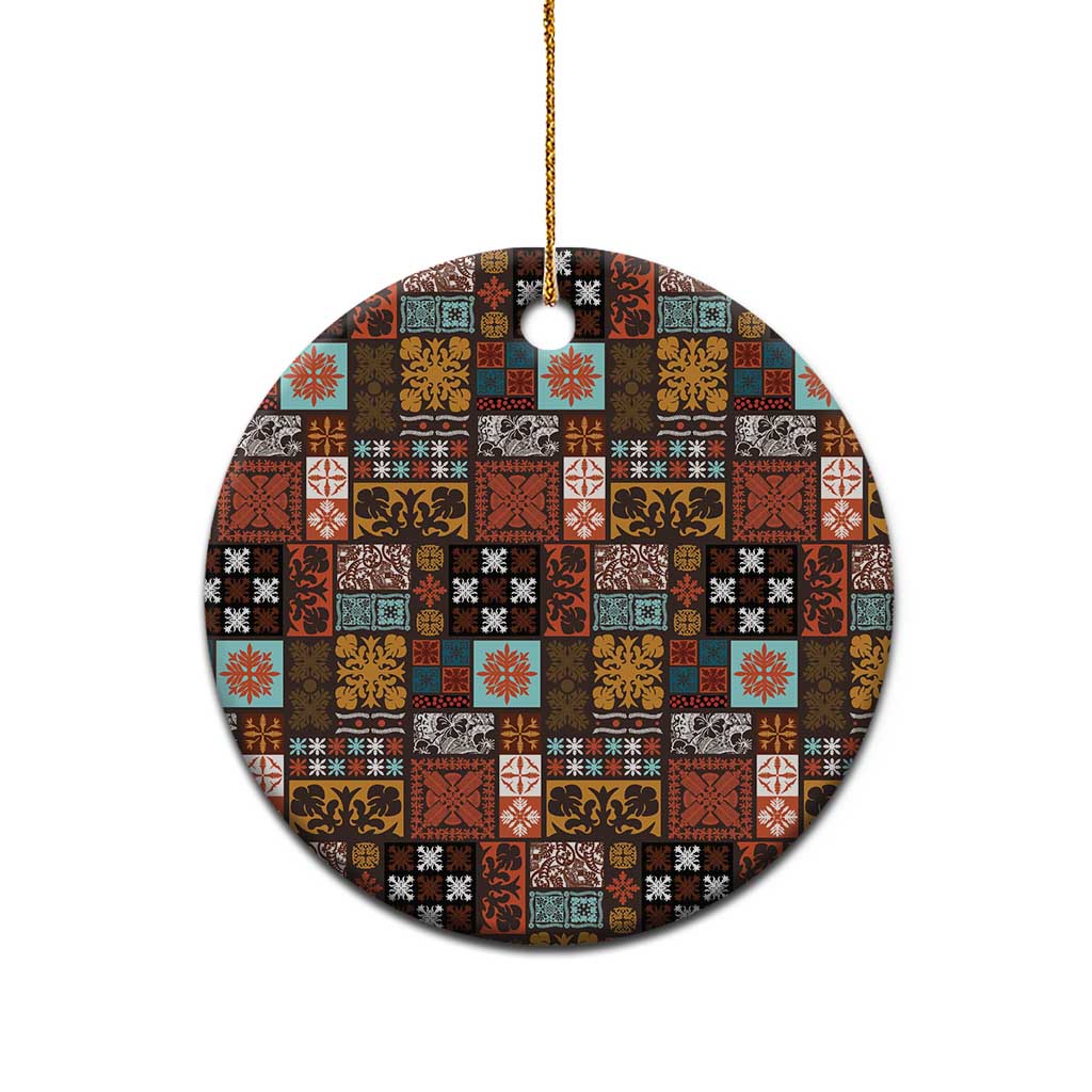 Vintage Hawaiian Quilting Patterns Ceramic Ornament Brown Style Tribal Fabric Patchwork LT9 - Polynesian Pride