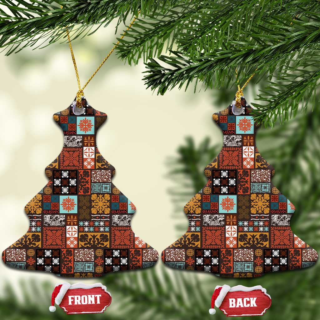 Vintage Hawaiian Quilting Patterns Ceramic Ornament Brown Style Tribal Fabric Patchwork LT9 Christmas Tree Brown - Polynesian Pride