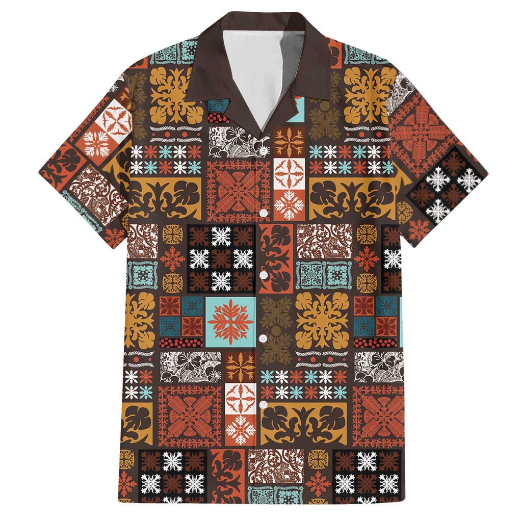 Vintage Hawaiian Quilting Patterns Hawaiian Shirt Brown Style Tribal Fabric Patchwork LT9 Brown - Polynesian Pride