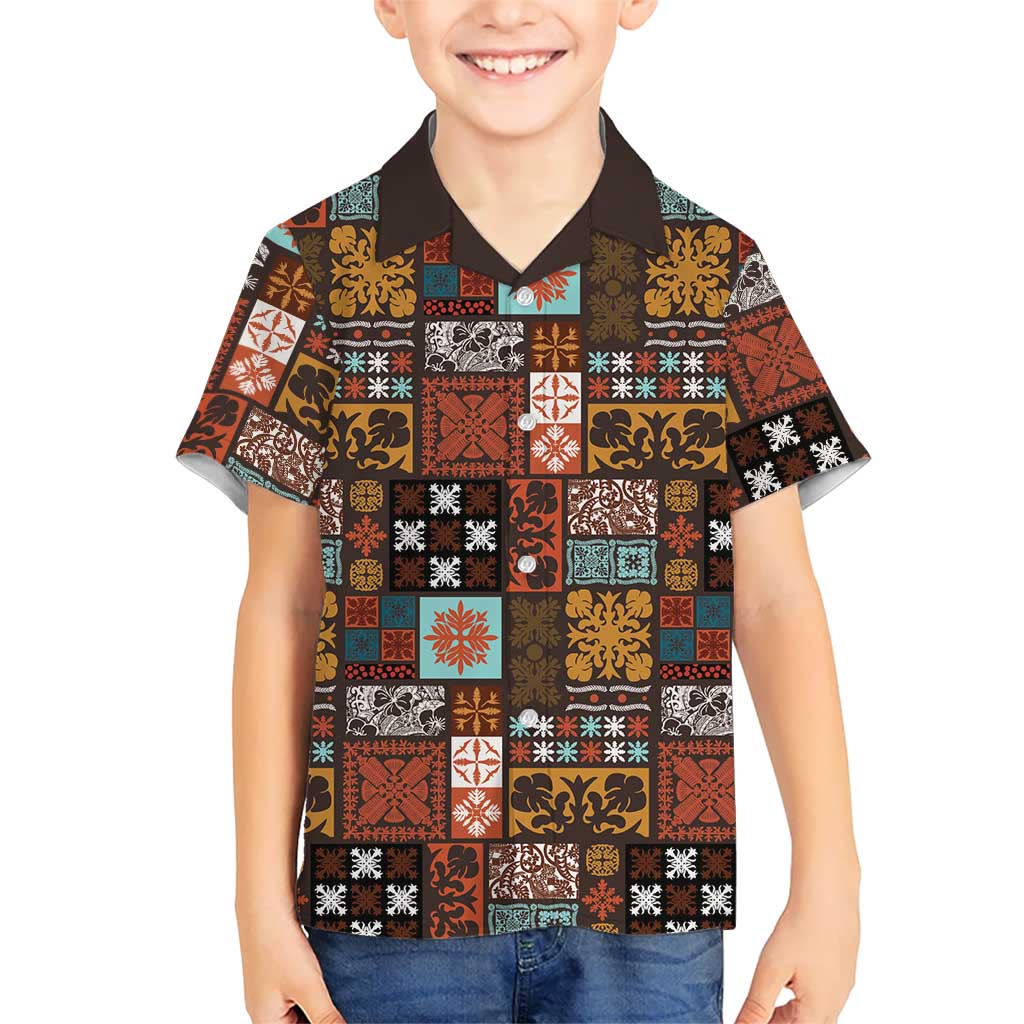 Vintage Hawaiian Quilting Patterns Kid Hawaiian Shirt Brown Style Tribal Fabric Patchwork LT9 Kid Brown - Polynesian Pride