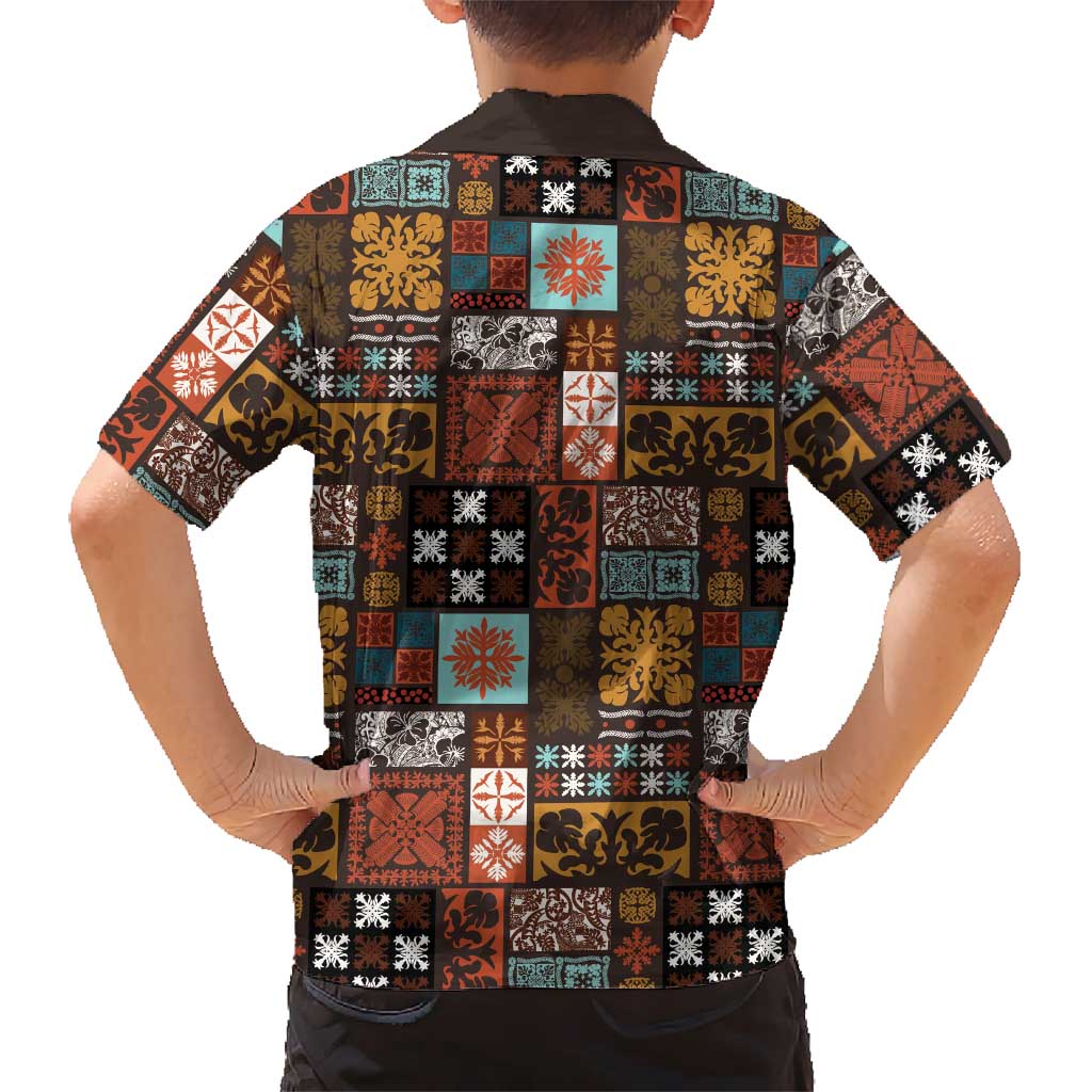 Vintage Hawaiian Quilting Patterns Kid Hawaiian Shirt Brown Style Tribal Fabric Patchwork LT9 - Polynesian Pride