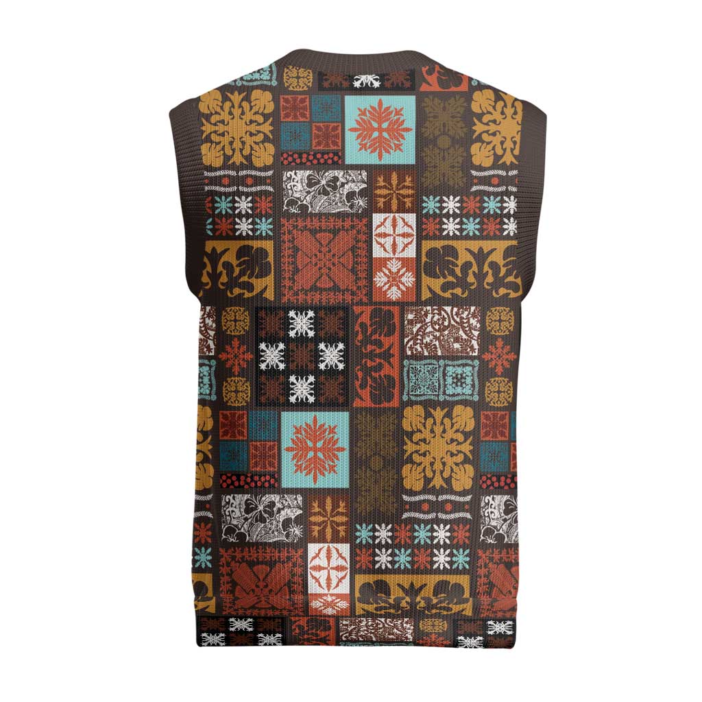 Vintage Hawaiian Quilting Patterns Christmas Knitted V-Neck Vest Brown Style Tribal Fabric Patchwork LT9 - Polynesian Pride
