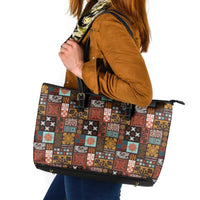 Vintage Hawaiian Quilting Patterns Leather Tote Bag Brown Style Tribal Fabric Patchwork LT9 Brown - Polynesian Pride
