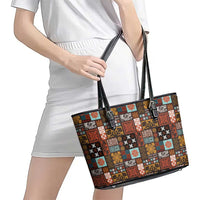 Vintage Hawaiian Quilting Patterns Leather Tote Bag Brown Style Tribal Fabric Patchwork LT9 - Polynesian Pride