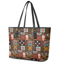 Vintage Hawaiian Quilting Patterns Leather Tote Bag Brown Style Tribal Fabric Patchwork LT9 - Polynesian Pride