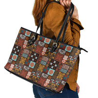 Vintage Hawaiian Quilting Patterns Leather Tote Bag Brown Style Tribal Fabric Patchwork LT9 - Polynesian Pride