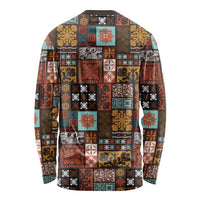 Vintage Hawaiian Quilting Patterns Long Sleeve Shirt Brown Style Tribal Fabric Patchwork LT9 - Polynesian Pride