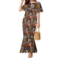 Vintage Hawaiian Quilting Patterns Mermaid Dress Brown Style Tribal Fabric Patchwork LT9 Women Brown - Polynesian Pride