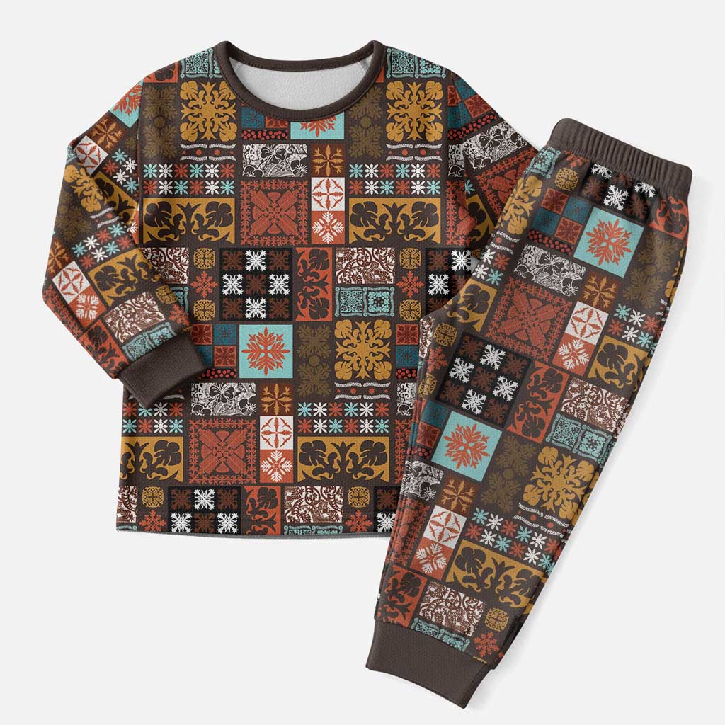 Vintage Hawaiian Quilting Patterns Christmas Pajama Set Brown Style Tribal Fabric Patchwork LT9 Men Brown - Polynesian Pride