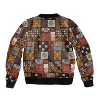 Vintage Hawaiian Quilting Patterns Sleeve Zip Bomber Jacket Brown Style Tribal Fabric Patchwork LT9 - Polynesian Pride