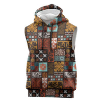 Vintage Hawaiian Quilting Patterns Sleeveless Hoodie Brown Style Tribal Fabric Patchwork LT9 Brown - Polynesian Pride