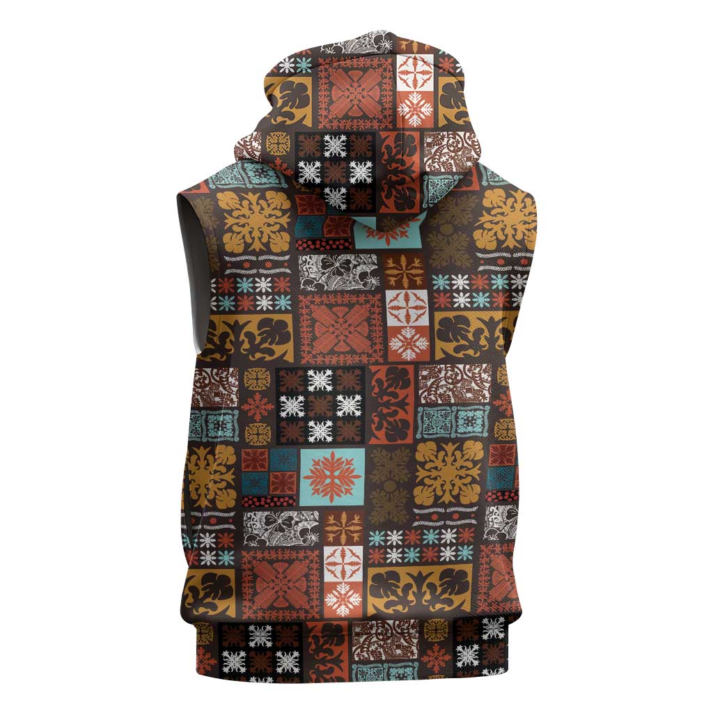 Vintage Hawaiian Quilting Patterns Sleeveless Hoodie Brown Style Tribal Fabric Patchwork LT9 - Polynesian Pride