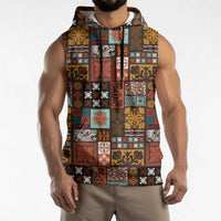 Vintage Hawaiian Quilting Patterns Sleeveless Hoodie Brown Style Tribal Fabric Patchwork LT9 - Polynesian Pride