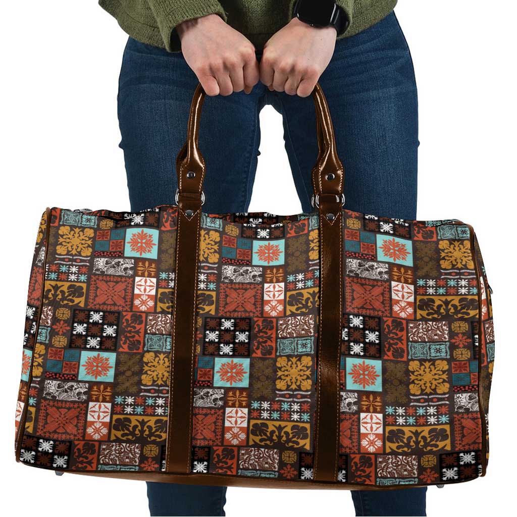 Vintage Hawaiian Quilting Patterns Travel Bag Brown Style Tribal Fabric Patchwork LT9 Brown - Polynesian Pride