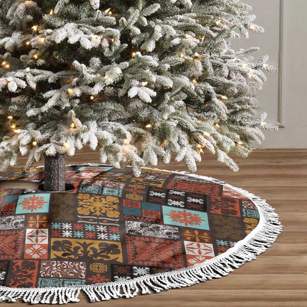 Vintage Hawaiian Quilting Patterns Tree Skirt Brown Style Tribal Fabric Patchwork LT9 - Polynesian Pride