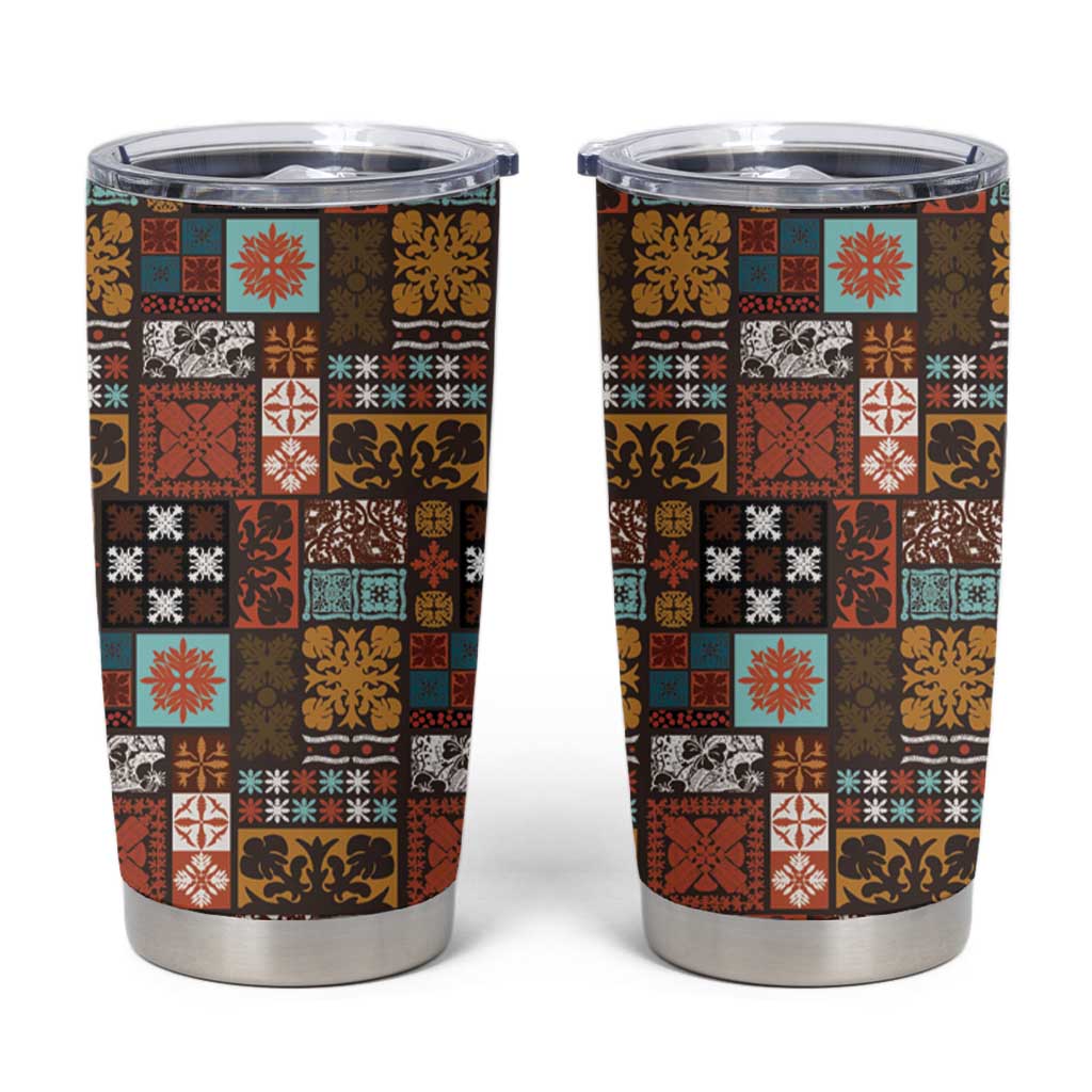 Vintage Hawaiian Quilting Patterns Tumbler Cup Brown Style Tribal Fabric Patchwork LT9 Brown - Polynesian Pride