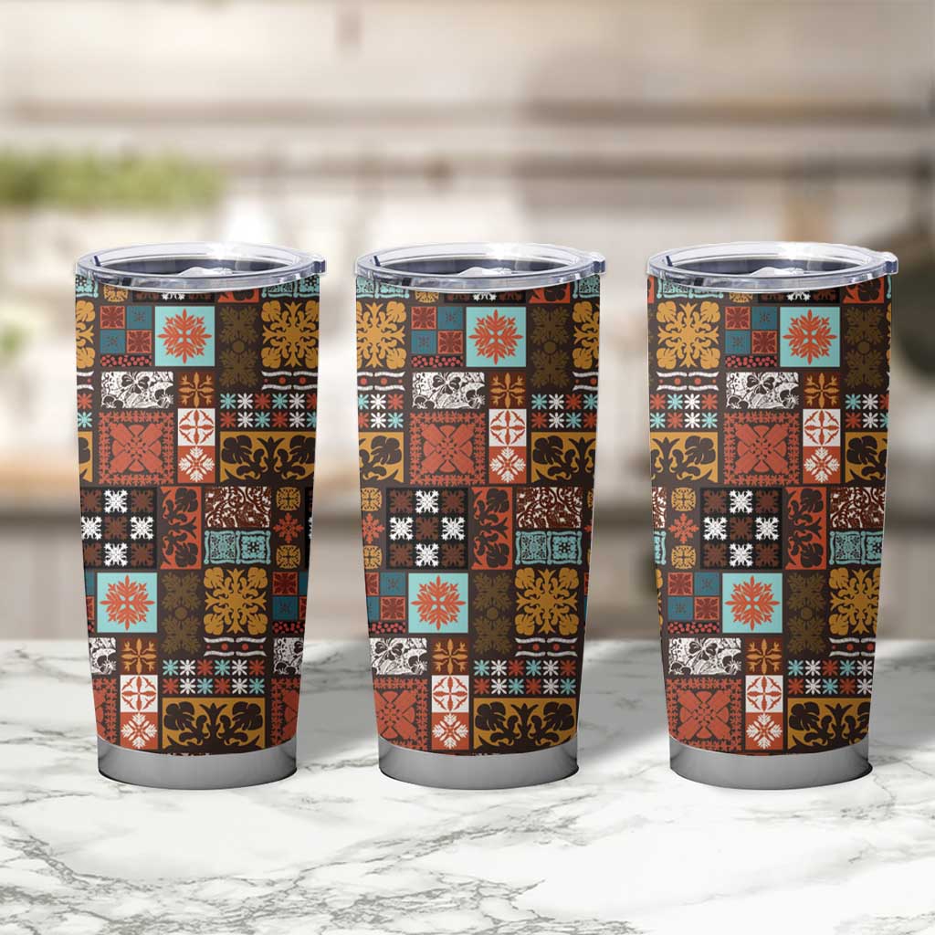 Vintage Hawaiian Quilting Patterns Tumbler Cup Brown Style Tribal Fabric Patchwork LT9 - Polynesian Pride