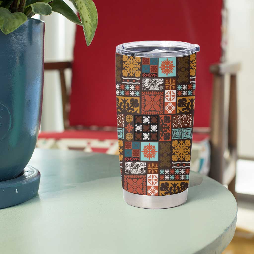 Vintage Hawaiian Quilting Patterns Tumbler Cup Brown Style Tribal Fabric Patchwork LT9 - Polynesian Pride