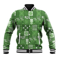 Vintage Hawaiian Quilting Patterns Baseball Jacket Green Style Tribal Fabric Patchwork LT9 Unisex Green - Polynesian Pride