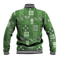 Vintage Hawaiian Quilting Patterns Baseball Jacket Green Style Tribal Fabric Patchwork LT9 - Polynesian Pride