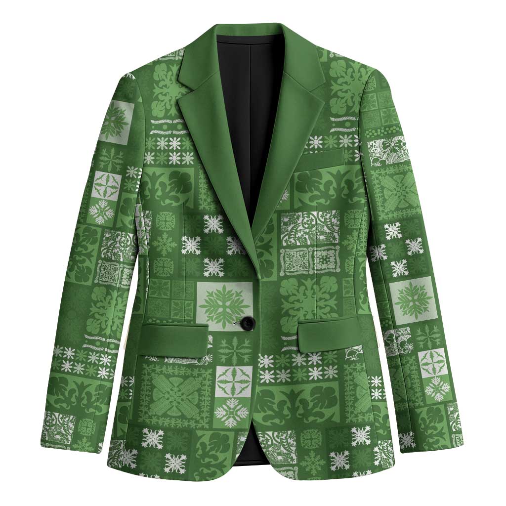Vintage Hawaiian Quilting Patterns Blazer Green Style Tribal Fabric Patchwork LT9 Unisex Green - Polynesian Pride