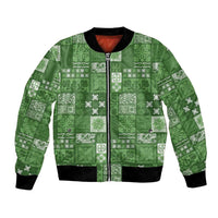 Vintage Hawaiian Quilting Patterns Bomber Jacket Green Style Tribal Fabric Patchwork LT9 Unisex Green - Polynesian Pride