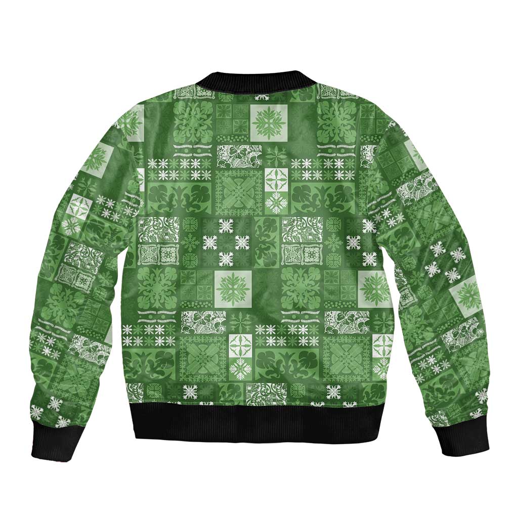 Vintage Hawaiian Quilting Patterns Bomber Jacket Green Style Tribal Fabric Patchwork LT9 - Polynesian Pride